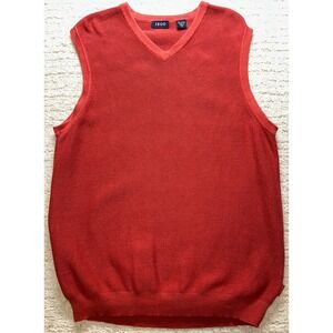 IZOD Sweater Vest Mens Medium orange Cotton V-Neck Ribbed Trim